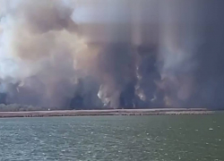 На границе Одесской области и Приднестровья горят поля камыша