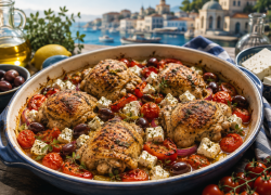 Греческая курица по-одесски: южный ужин с брынзой, томатами и оливками