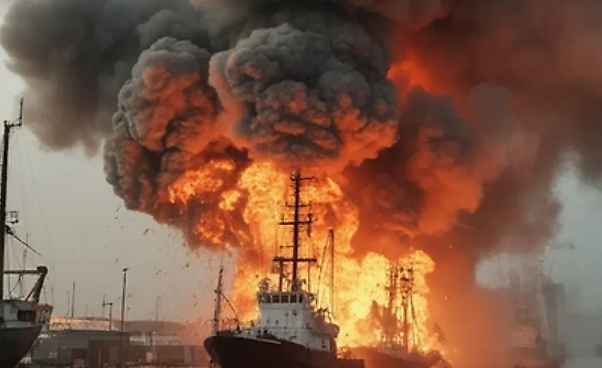 Появилось видео крупного пожара в порту «Южный» Одесской области