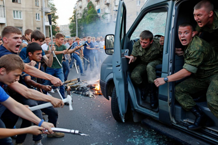 В Одессе парни уничтожили машину ТЦК и отметелили военкомов