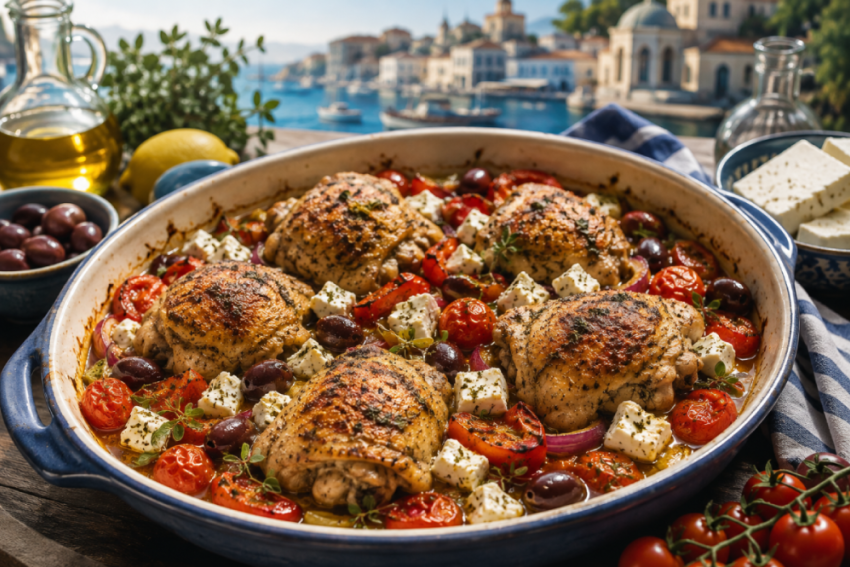 Греческая курица по-одесски: южный ужин с брынзой, томатами и оливками